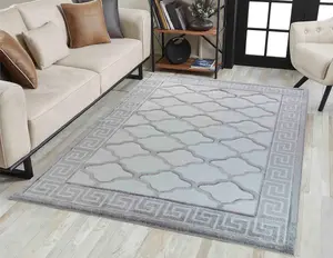 Valencia Modern Trellis Design Carved Area Rugs Grey Black 80x150 cm