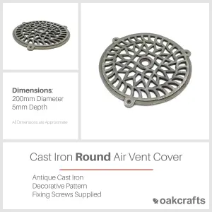 Oakcrafts - Antique Cast Iron Round Tabs Air Vent Extraction Cover - 200mm