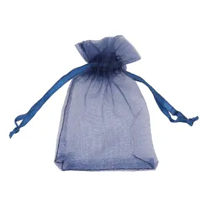 Neel Blue Pack of 100 Organza Bags, 7cm x 9cm Gift Bags Sheer Drawstring Pouches, Navy Blue