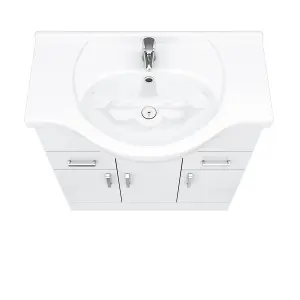 Nes Home 750mm Floorstanding 3 Door Vanity Basin Unit White