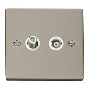 Pearl Nickel Satellite And Isolated Coaxial 1 Gang Socket - White Trim - SE Home