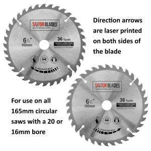 Saxton TCT16536TSK TCT Circular Saw Blade 165mm x 36 teeth x 20mm Bore & 16mm Ring