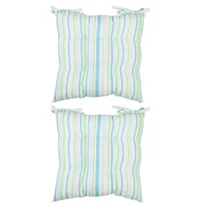 Set of 2 Blue Striped Indoor Outdoor Garden Furniture Seat Pad Cushions