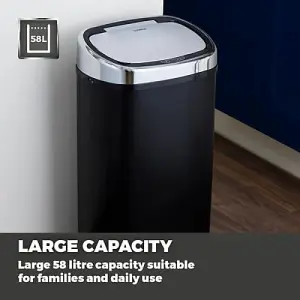 Tower 58L Sensor Bin - Black & Chrome