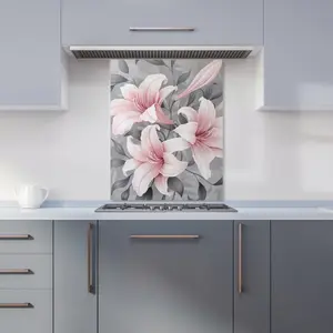 Pink Lilies On Grey Kitchen Splashback