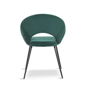 Set of 2 Green Velvet Padded Dining chairs with Black frame legs, open back design