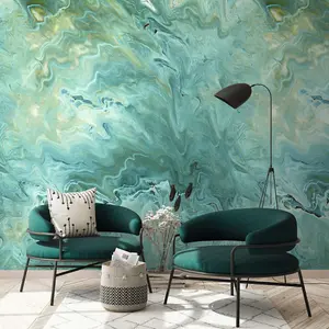 Grandeco Marble 3 lane repeatable Textured Mural, 2.8 x 1.59m Aqua Green