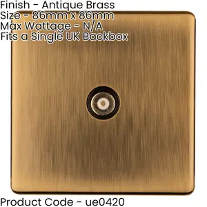 1 Gang Single TV Coaxial Aerial Socket SCREWLESS ANTIQUE BRASS Female Wall Plate