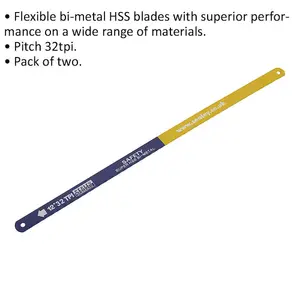 2 Pack 300mm Flexible Bi-Metal HSS Hacksaw Blades for Precision Cutting