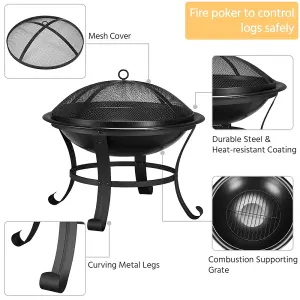 Yaheetech Outdoor Round Fire Pit with Mesh Screen Cover