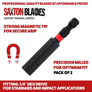 Saxton Impact Duty Srewdriver Drill Driver Strong Magnetic Bit Holders 1/4 Inch Hex Shank - 2 Pack