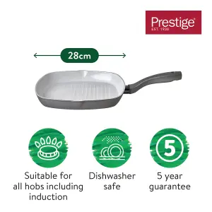 Prestige Earth Pan Grey Square Aluminium Induction Suitable Dishwasher Safe Non-Stick Grill Pan 28cm