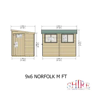 Shire Norfolk Workshop Pent Shed 9x6 Double Door 19mm Loglap Style A