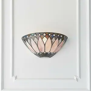 Tiffany Glass Wall Light Cream & Textured Deco Shade Interior Sconce i00241