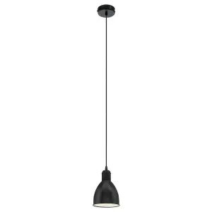 Hanging Ceiling Pendant Light Black & White Steel 1 x 40W E27 Bulb