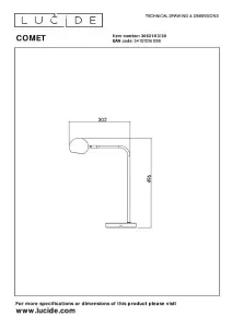 Lucide Comet Modern Rechargeable Floor reading lamp - Battery - LED Dim. - 1x3W 2700K - 3 StepDim - Black