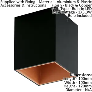 Wall / Ceiling Light Black & Copper Square Downlight 3.3W Built in LED