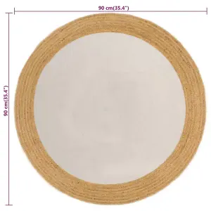 Area Rug Braided White & Natural 90 cm Jute & Cotton Round