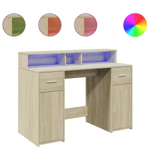 Berkfield Desk with LED Lights Sonoma Oak 120x55x91 cm Engineered Wood