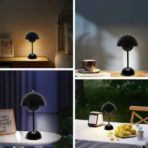 ExtraStar Rechargeable LED Table Lamp, Pleated LampShade, 3 Colour Changing Dimmable, Black