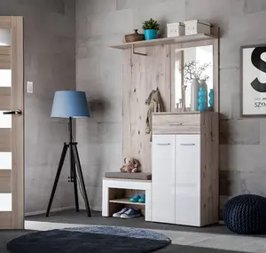 Gustavo II Hallway Set: Elegant Storage Solution - W1200mm x H2000mm x D350mm in Oak Wellington & White Gloss