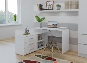 Dany Corner Desk with Drawers White