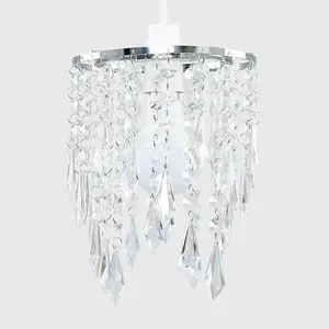 ValueLights Pair Of Chandelier Design Ceiling Pendant Light Shades With Clear Acrylic Jewel Effect Droplets