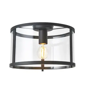 Luminosa Hopton Decorative Flush Ceiling Lamp, Matt Black, Glass