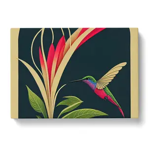 XXX-H1022-WF-4777X Hummingbird Art Deco Style Abstract - Wrapped Canvas Print 40cm H x 60cm W x 3cm D