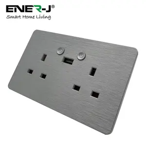 Smart Wi-Fi 13A Wi-Fi Twin Wall Sockets with 1 USB Ports Silver Brushed Finish