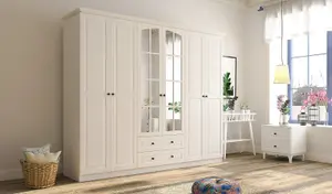 MAISON 6 Door 2 Drawer Mirrored White Wardrobe