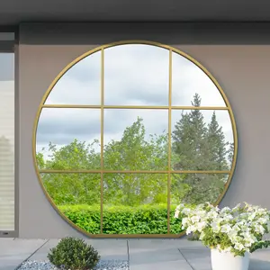 MirrorOutlet The Circulus Gold Framed Flat Bottom Circular Outdoor Garden Window Wall Mirror 189cm x 180cm