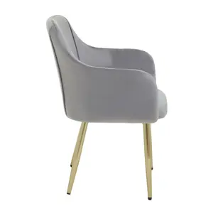 Interiors by Premier Grey Velvet Dining Chair, Mid-Century Modern Velvet Dining Chair, Stylish Grey and Gold Dining Chair