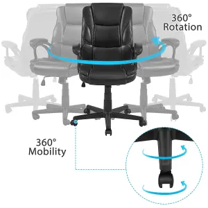 Yaheetech Black Adjustable High-back PU Leather Office Chair with Lumbar Support and Swivel Seat