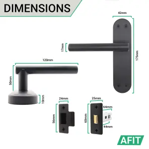 AFIT Matt Black Door Handle Latch Set - 4 Pairs of Internal Lever Latch T-Bar Handles on Backplate & Latches (64mm) - Olvera Range