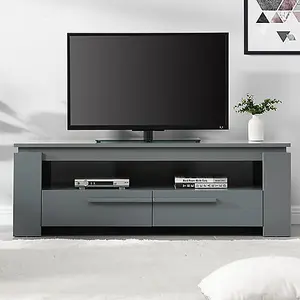 Portland TV Stand With Storage for Living Room and Bedroom, 1400 Wide, Two Drawers Storage, Media Storage, Grey Finish