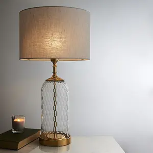 Luminosa Wistow 1 Light Table Lamp Solid Brass, Chiselled Glass, E27