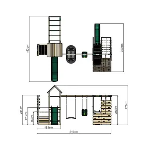 Rebo Wooden Climbing Frame with Vertical Rock Wall, Swing Set and Slides - Cairngorm+