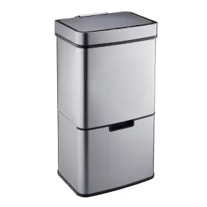 Cooks Professional Kitchen Rubbish Recycling Bin 75L 4 Waste Compartment Hands-Free Sensor Silver