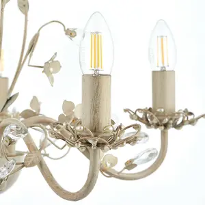 Hanging Flush Ceiling Pendant 5 Light CREAM GOLD Chandelier Lamp Bulb Holder