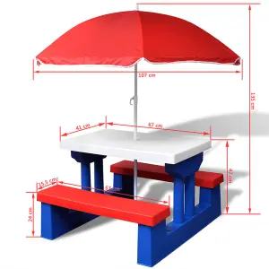 Berkfield Kids' Picnic Table with Benches and Parasol Multicolour