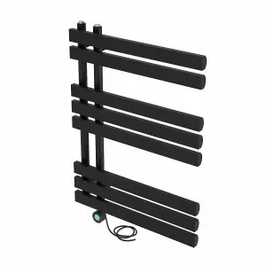 Rinse Bathrooms Designer Electric Thermostatic Heated Towel Rail D Shape Bathroom Ladder Style Radiator Warmer 800x600mm Black