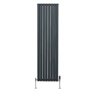 Oval Column Radiator & Valves - 1800mm x 480mm - Anthracite Grey