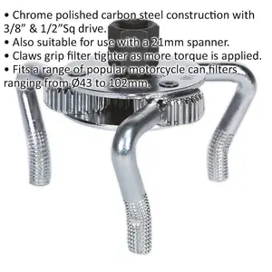 Versatile Oil Filter Claw Wrench for 43mm to 102mm Filters - Durable Steel Construction