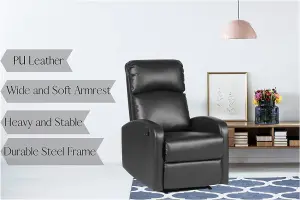 EVRE Recliner Faux Leather Arm Chair with Adjustable Leg Rest and Reclining Functions - Black Comfy Chair For Living Room