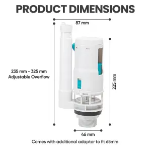 Adjustable Toilet Dual Flush Valve 1.5 & 2" with Cable Push Button