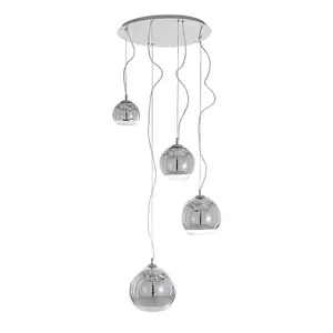 Luminosa Modern Hanging Pendant Chrome 4 Light  with Glass Shade, E27