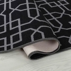 Machine Washable Cubed Trellis Design Anti Slip Doormats Black 160x220 cm