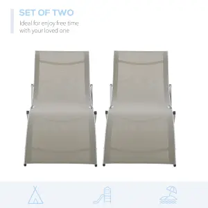 Outsunny Set of 2 Zero Gravity Lounge Chair Recliners Sun Lounger Light Grey