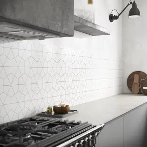 Splashwall Alloy White Diamond tile Geometric Aluminium Splashback, (H)600mm (W)2440mm (T)4mm